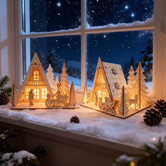 FestivaScene™ – 2D & 3D Houten Kersthuis Tafeldecor