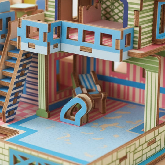 BlueSeasideVilla – 3D Houten Bouwpuzzel Strandvilla