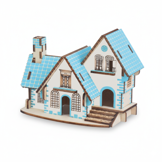 BlueDreamHouse – 3D Houten Bouwpuzzel Huis