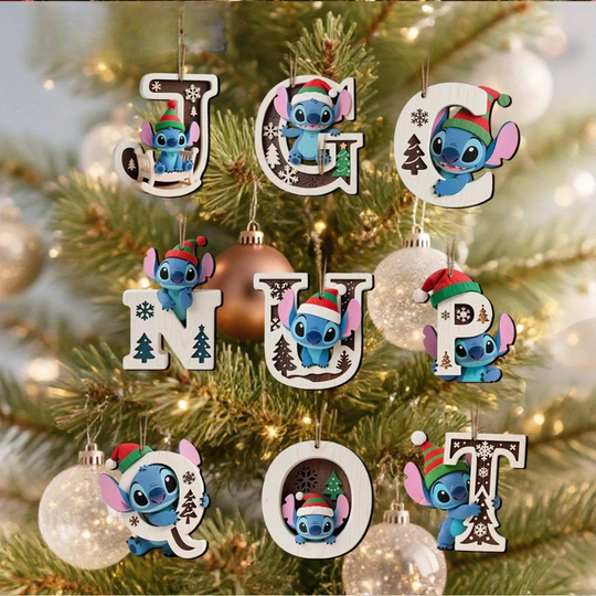 Houten Stich Ornament™ – 26 Letters & Steek Decoratie met Sneeuwvlokontwerp