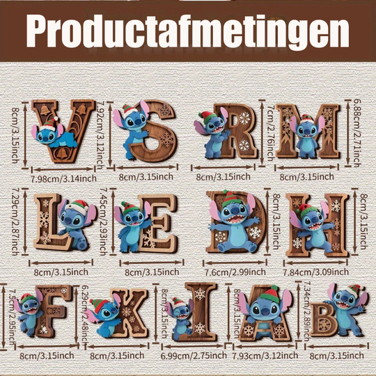 Houten Stich Ornament™ – 26 Letters & Steek Decoratie met Sneeuwvlokontwerp
