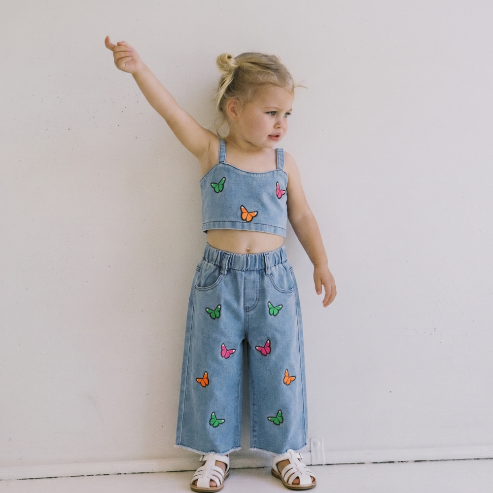 ButterBloom – Denim Set met Vlinderborduursel