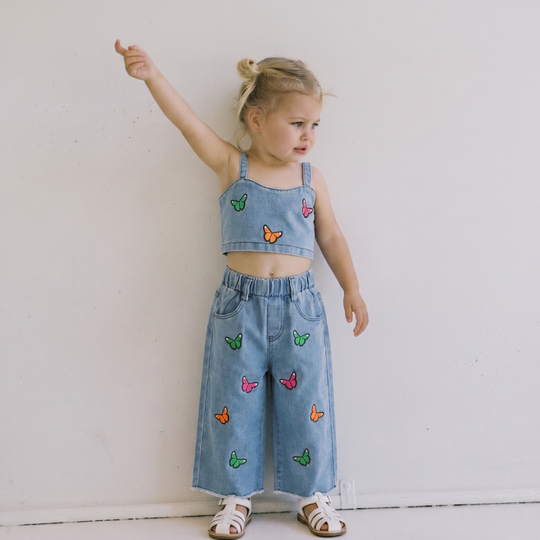 ButterBloom – Denim Set met Vlinderborduursel