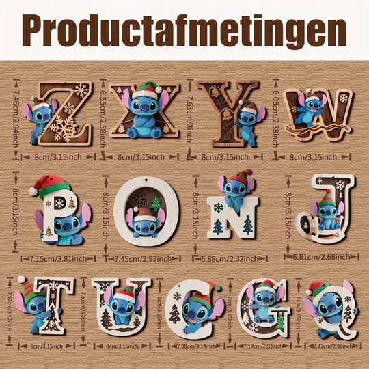 Houten Stich Ornament™ – 26 Letters & Steek Decoratie met Sneeuwvlokontwerp
