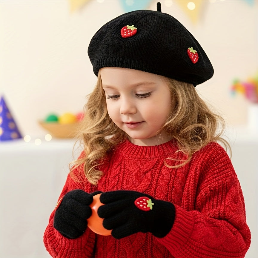 StrawBerryChic™ – 2-Delige Meisjes Beret & Handschoenen Set