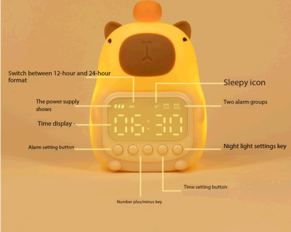 CapyGlow – Capibara Nachtlamp met Wekker