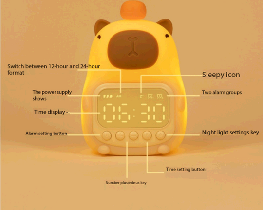 CapyGlow – Capibara Nachtlamp met Wekker