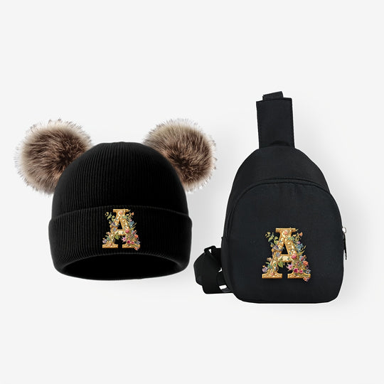 LetterFun™ – Luxe Gebreide Muts & Chest Bag Set – Winter Outfit Kinderen