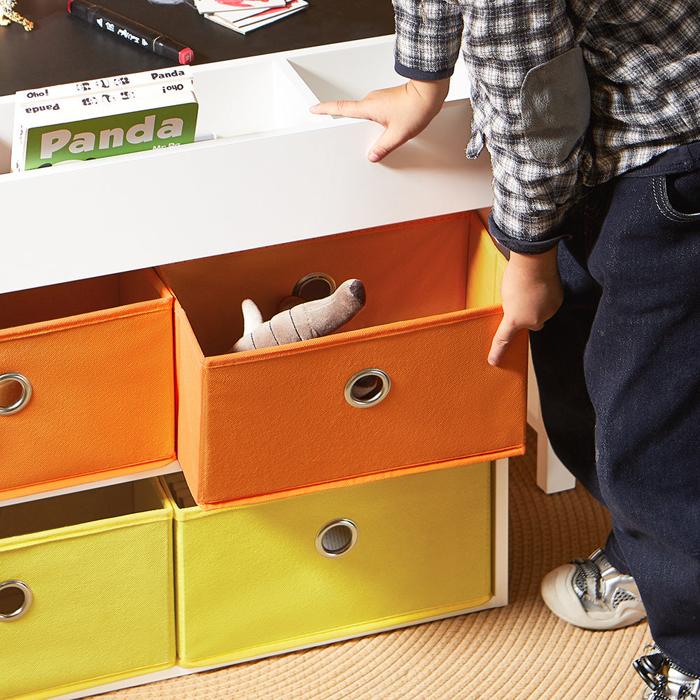 EduDraw™ Montessori Kinder Tekentafel Set – Houten Dubbelzijdige Tafel met 2 Stoelen & 4 Opbergboxen – Omkeerbaar Schoolbord Bureau