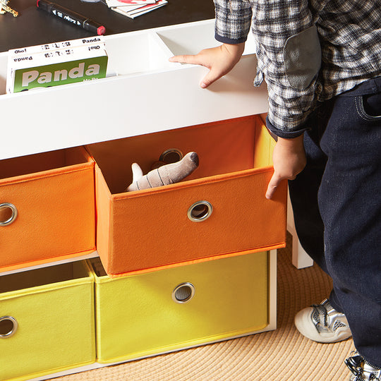 EduDraw™ Montessori Kinder Tekentafel Set – Houten Dubbelzijdige Tafel met 2 Stoelen & 4 Opbergboxen – Omkeerbaar Schoolbord Bureau