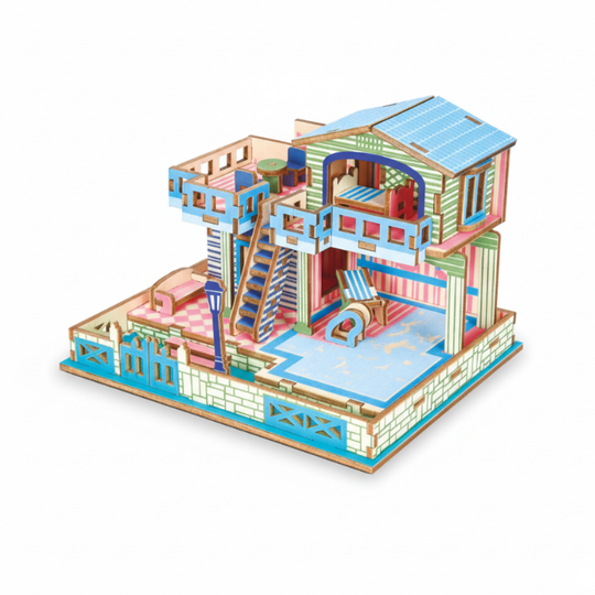 BlueSeasideVilla – 3D Houten Bouwpuzzel Strandvilla