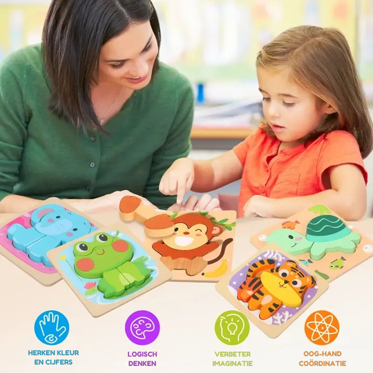 MiloMinds™ – Houten Chunky Puzzelset – Montessori Leer Speelgoed