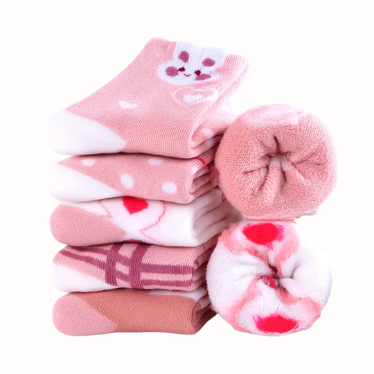 WarmToeKids™ – 5-Pack Meisjes Winter Sokken Set – Dikke Gebreide Sokjes