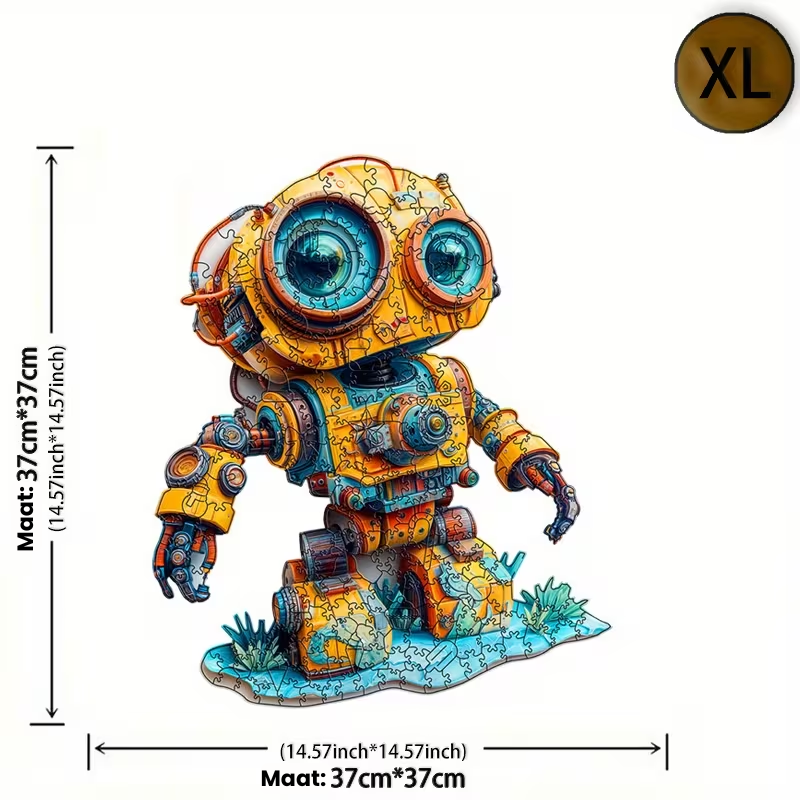 RoboEyes™ – Houten Puzzel met Grote-Ogen Robot