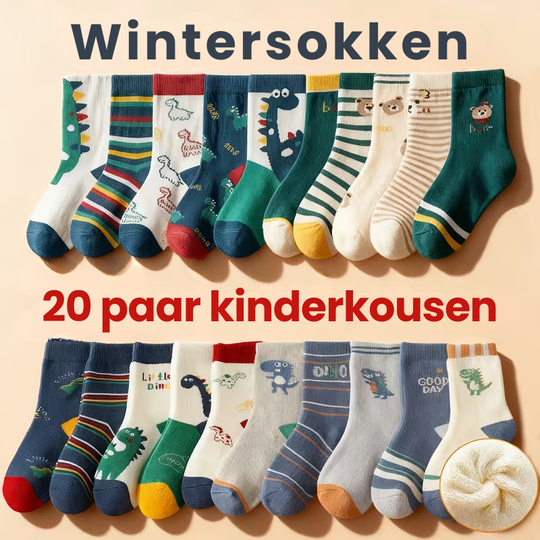 DinoPlush™ – 20-Pack Jongens Dinosokken Set – Warme Winter Sokken
