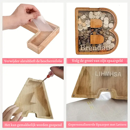 AlphaBank™ – Houten Spaarpot met Alfabet – Kleurrijk & Duurzaam