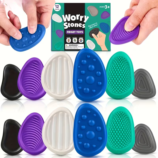 CalmiStone™ – 6/12-delig Sensorische Fidget Stenen Zachte Silicone Wobble Stones