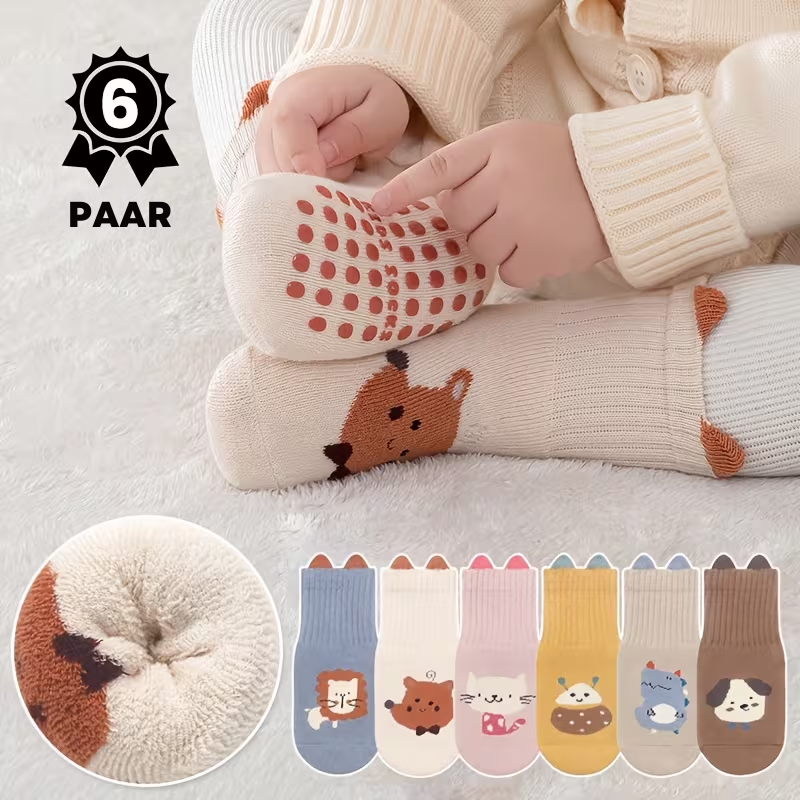 CozySteps™ – 6-Pack Kindersokken Set – Dikke Anti-Slip Sokken