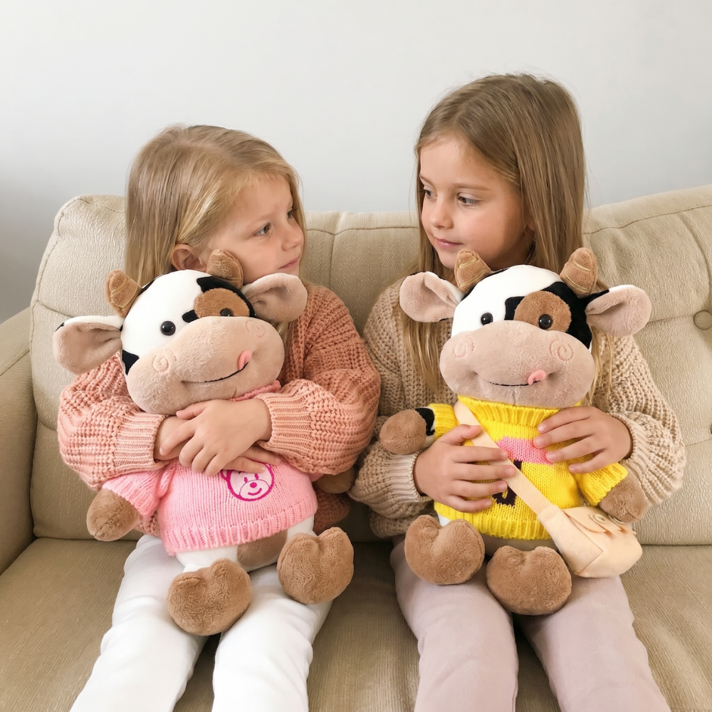 CowCuddle – Schattige Koe Knuffel met Trui & Tasje