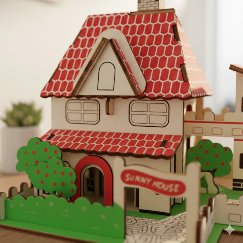 SunnyHouse – 3D Houten Bouwpuzzel Huis