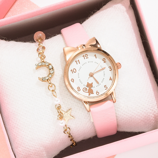 KittyMoon – Kattenoor Horloge & Sterren Armband Set