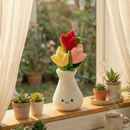 FlowerBuddy – Pluche Bloemen in Glimlachende Vaas