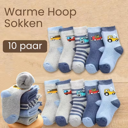 CarCozy™ – 10-Pack Jongens Cartoon Auto Sokken Set – Dikke Gebreide Sokken