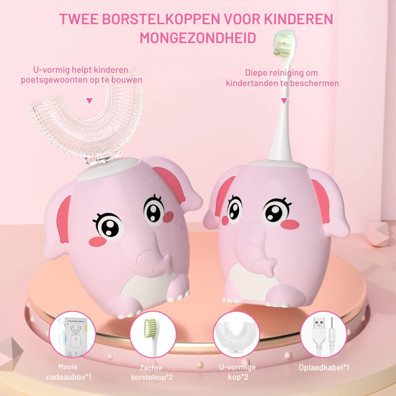 MiloBrush™ Elephant Edition – Elektrische U-vormige Kindertandenborstel set (2-12 jaar)