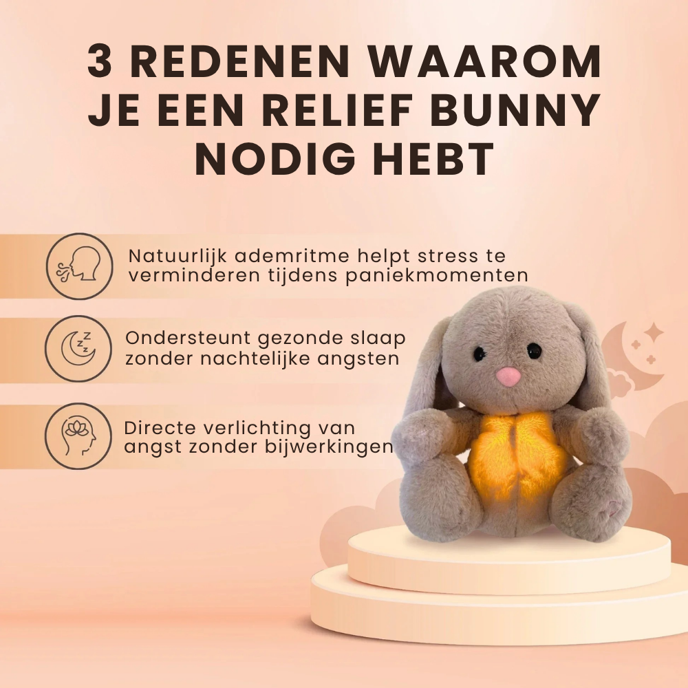 SleepCuddle – Ademend Konijn Knuffel met Licht en Rustgevende Geluiden