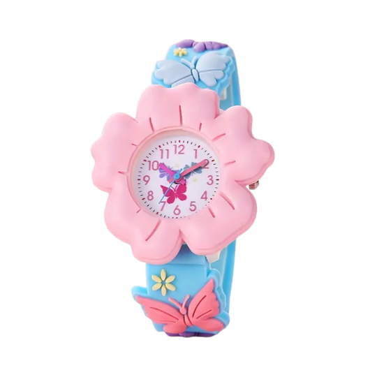 MiloWatch™ – Meisjeshorloge met 3D Bloemen & Vlinders (Leeftijd 3–14 jaar)