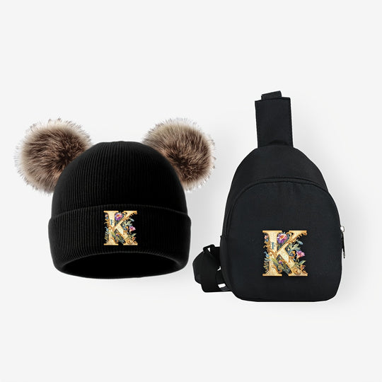 LetterFun™ – Luxe Gebreide Muts & Chest Bag Set – Winter Outfit Kinderen