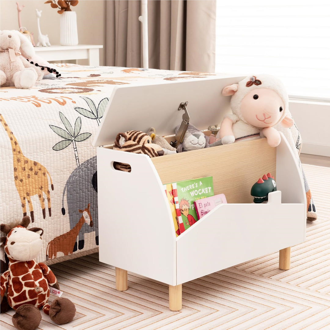 WoodLand™ – Houten Speelgoedkist met Plank – Ruime & Veilige Opbergbox voor Kinderen