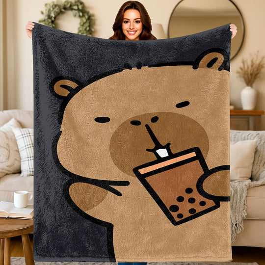 CapaCozy™ – Capybara Boba Thee Flanellen Deken voor Bed & Bank
