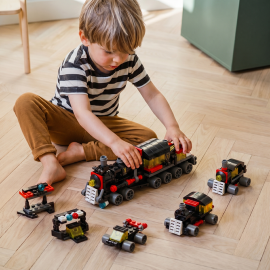 TrainBuilder – 6-in-1 Stoomtrein Bouwset (118 Stuks)
