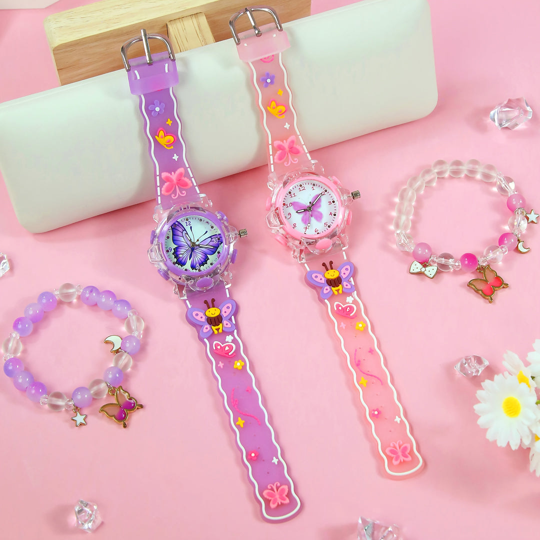 LumiFly™ – Meisjes Vlinder Quartz Horloge Set – LED Gloeiend Silicone Horloge met Armband