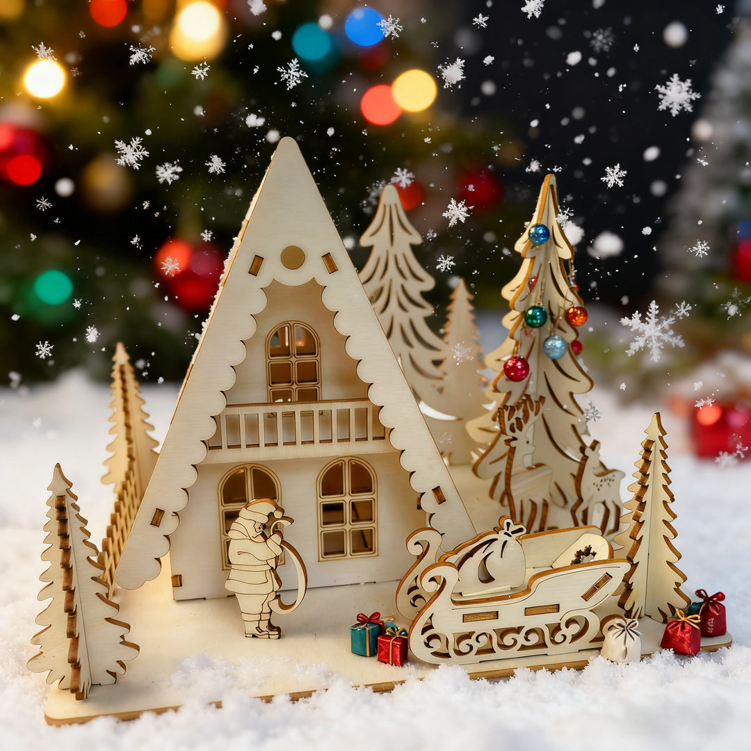 FestivaScene™ – 2D & 3D Houten Kersthuis Tafeldecor