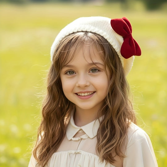 RibbonCozy™ – Meisjes Wintermuts met Strik – Zachte Gebreide Beanie