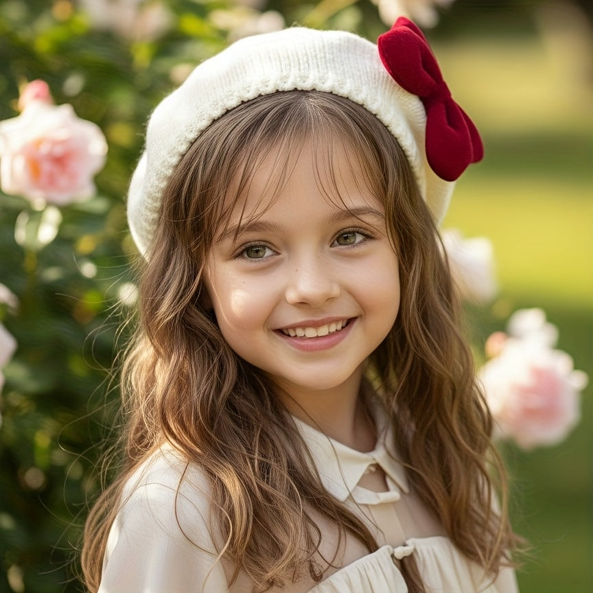 RibbonCozy™ – Meisjes Wintermuts met Strik – Zachte Gebreide Beanie
