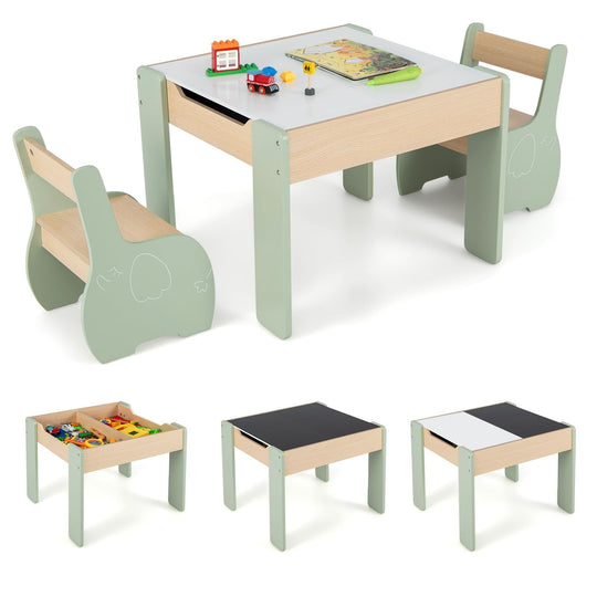 SpinTop™ Montessori Kinder Tafel set – Houten Speeltafel met 2 Stoelen & Draaibaar Verwijde baar Tafelblad