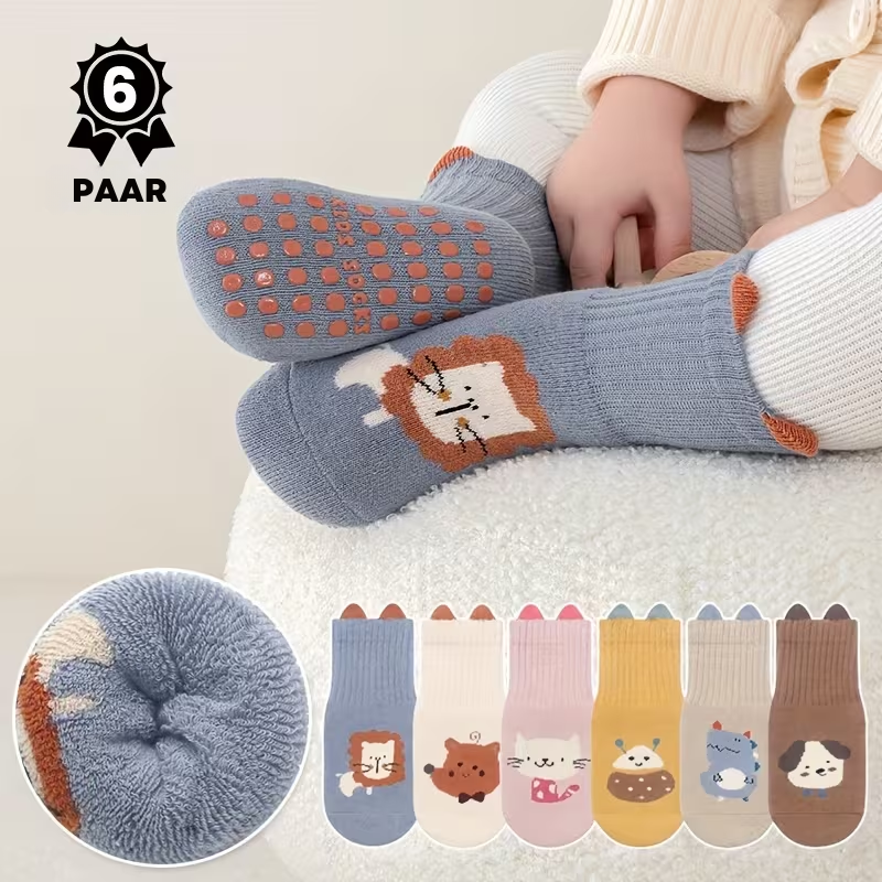 CozySteps™ – 6-Pack Kindersokken Set – Dikke Anti-Slip Sokken