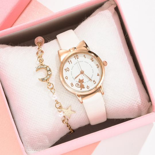 KittyMoon – Kattenoor Horloge & Sterren Armband Set