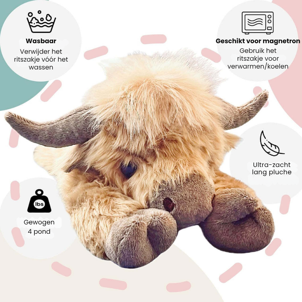CalmCuddle – Highland Koe Verzwaringsknuffel met Warmtepad