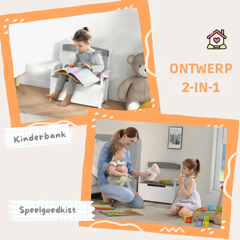 PlayBench™ – 2-in-1 Speelgoedkist & Zitbank – Opbergbank met Rugleuning en Armleuningen