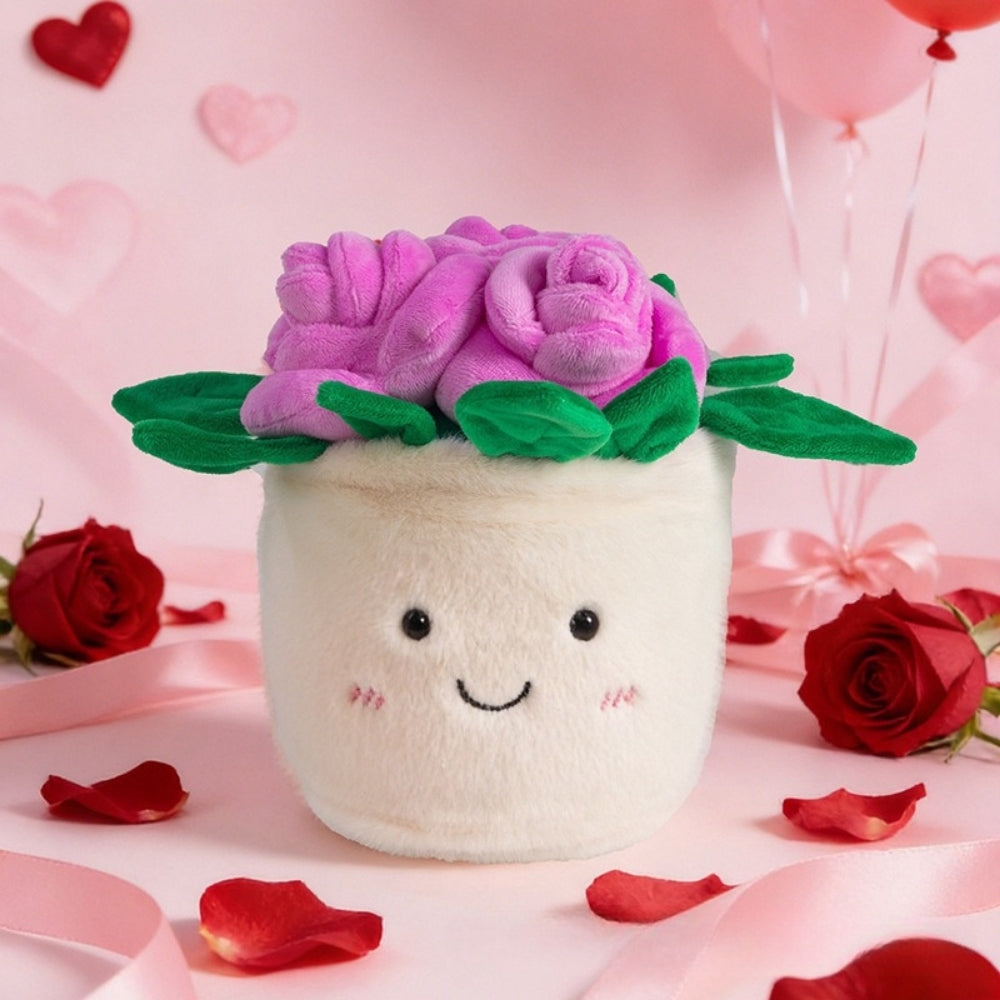 RoseBuddy – Pluche Roos in Glimlachende Bloempot