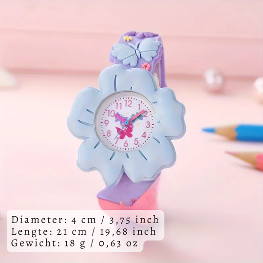 MiloWatch™ – Meisjeshorloge met 3D Bloemen & Vlinders (Leeftijd 3–14 jaar)