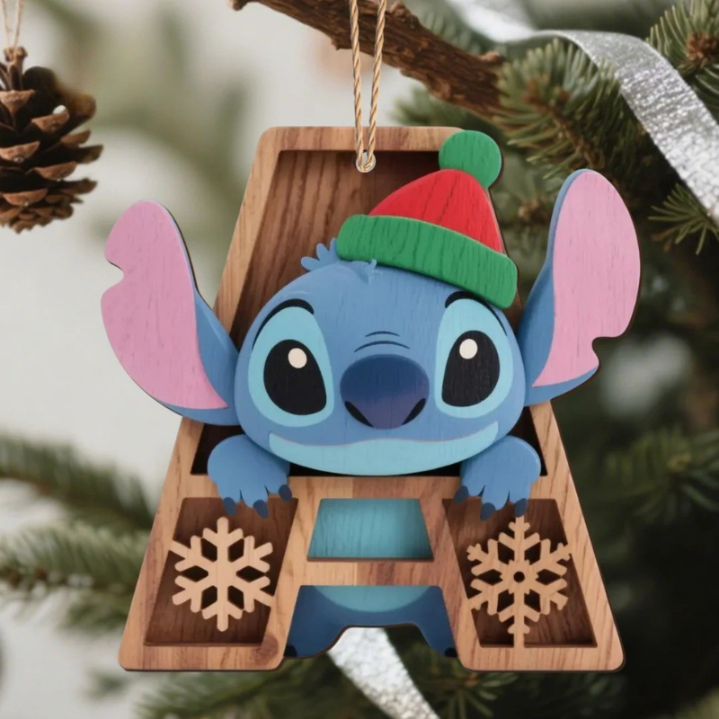 Houten Stich Ornament™ – 26 Letters & Steek Decoratie met Sneeuwvlokontwerp