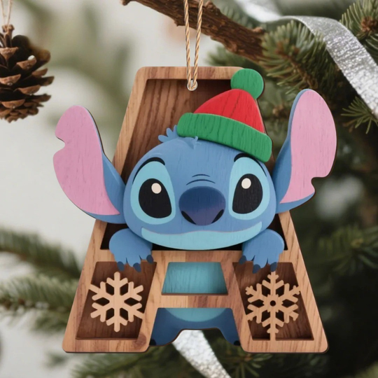 Houten Stich Ornament™ – 26 Letters & Steek Decoratie met Sneeuwvlokontwerp