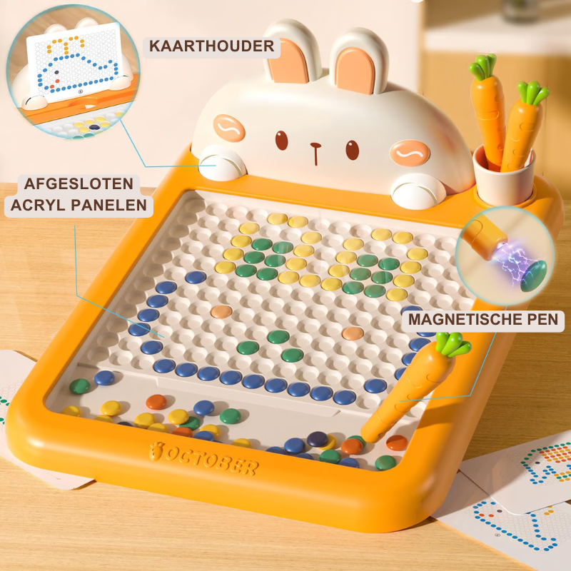 MagniBunny™ – Montessori Magnetisch Dot Art Tekenbord – Creatief Speelgoed met Wortelpen