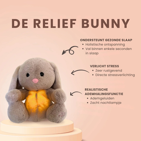 SleepCuddle – Ademend Konijn Knuffel met Licht en Rustgevende Geluiden