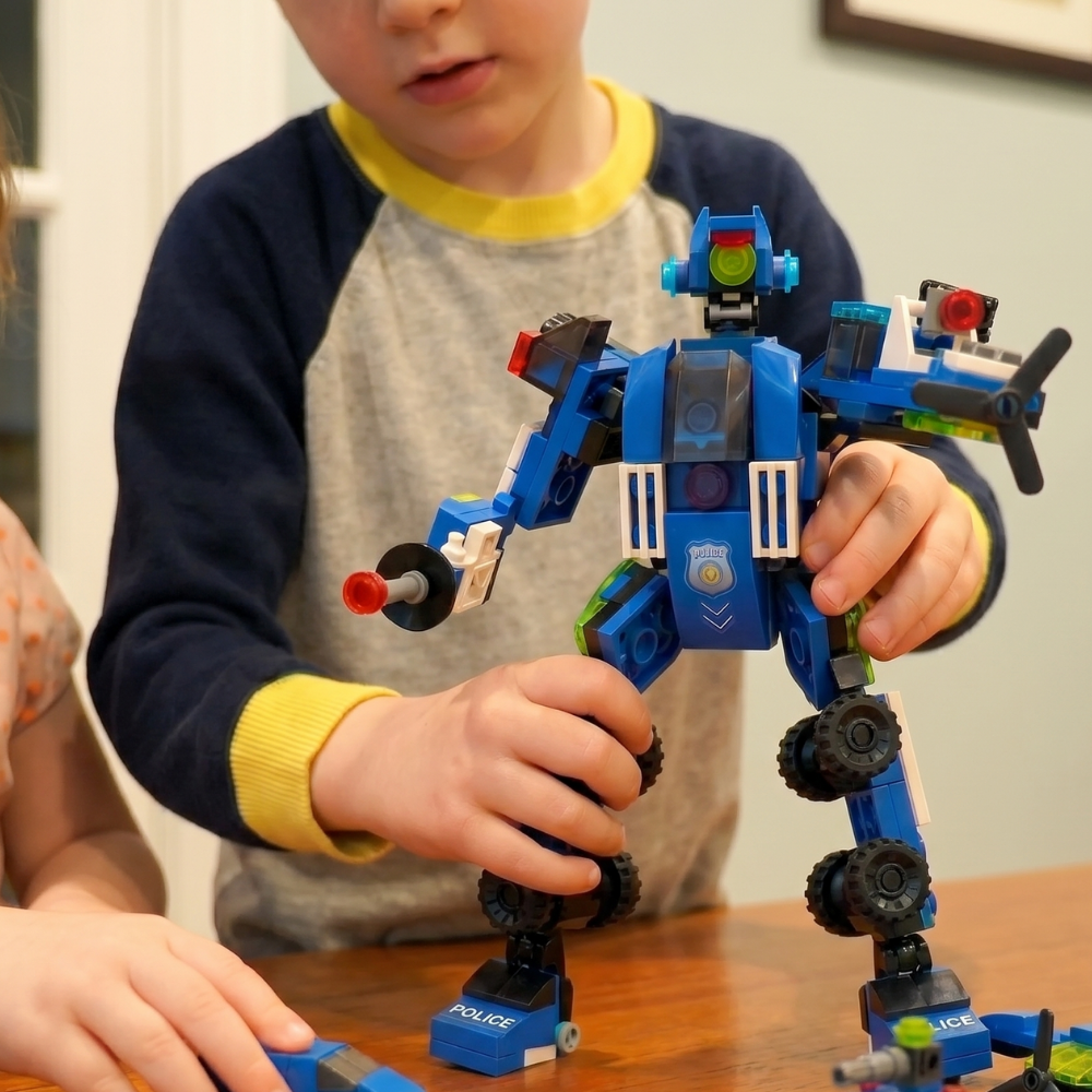 MechaPolice – 6-in-1 Politie Robot & Voertuig Bouwset (135 Stuks)